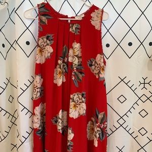 Red floral flowy dress